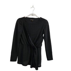Donna Karan Womens Blouse XS Black Long Sleeve Jewel Neck Twist Wrap Top